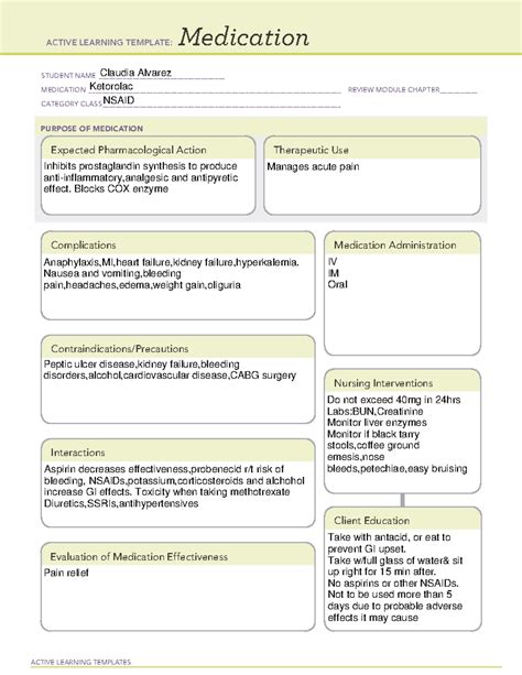 Ketorolac Ms 3 Med Card Active Learning Templates Medication