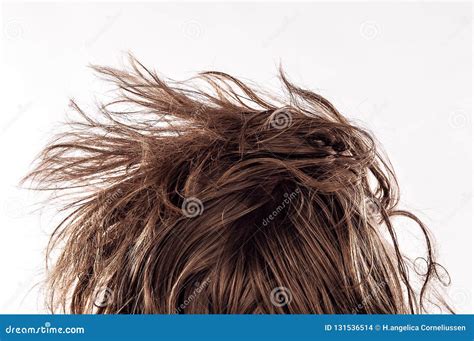 Closeup Of A Morning Bed Head With A Natural Messy Hair From Behind Of