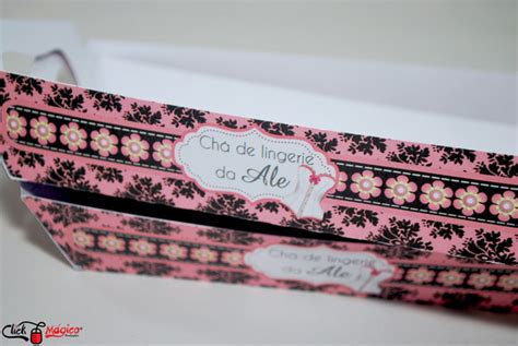 Bandeja Chá de Lingerie Arabescos Preto e Rosa MÉDIA no Elo Click Mágico Produções FED