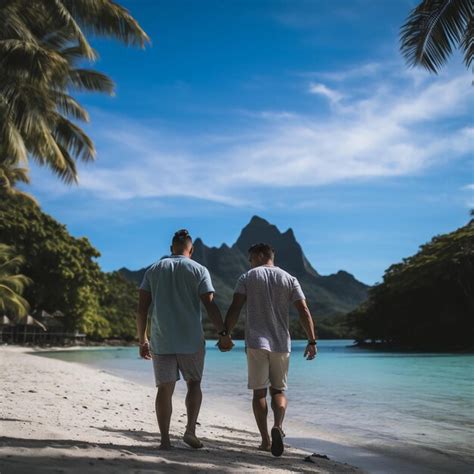 Premium AI Image Two Gay Guys Holding Hands Walking On The Beach Gay Men