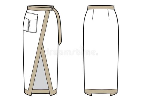 Fashion Technical Drawing Of Midi Wrap Skirt With Buttons On Front