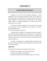 EXPERIMENT 3 INORG ORGANIC CHEM Docx EXPERIMENT 3 FACTORS AFFECTING