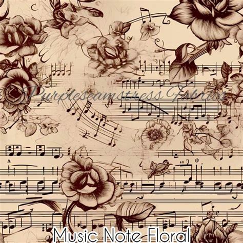 Musical Note Floral Cotton Lycra Purpleseamstress Fabric