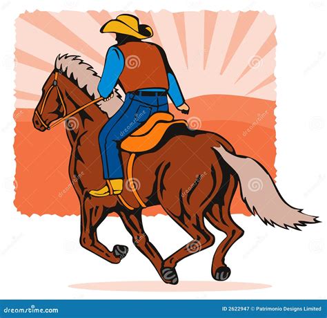 Cowboy Riding a Horse Sunset Stock Illustration - Illustration of chaps, white: 2622947