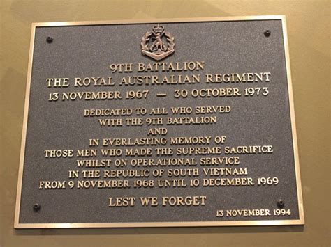 9th Battalion The Royal Australian Regiment Plaque Places Of Pride