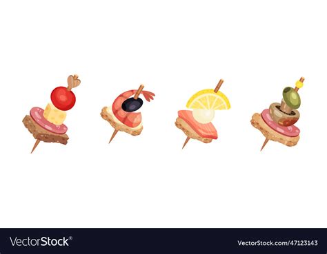 Skewered canape or appetizer as cold food Vector Image