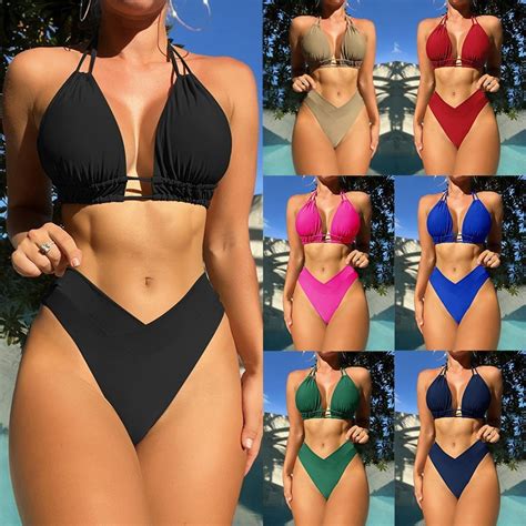 Women S Fission High Elastic Pure Color Bikini Swimsuit Cjdropshipping