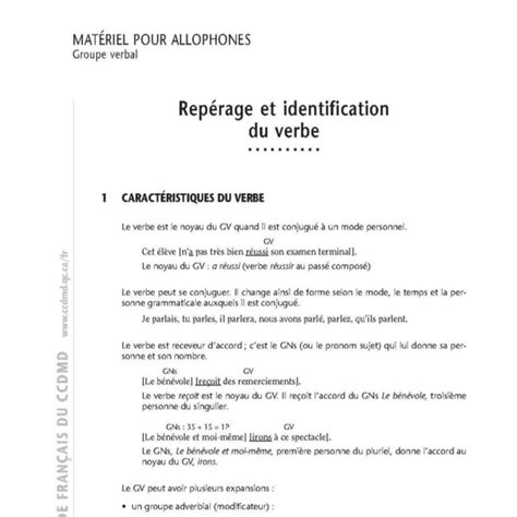 Le moteur du FLE Repérage et identification du verbe