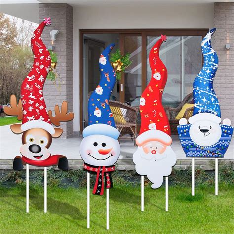 Pieces Outdoor Christmas Yard Signs Xmas Yard Lawn Sign Snowman Santa