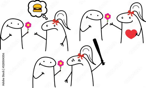 Vetor De Meme Internet Flork Romantic Man And Hungry Woman Man With A Flower And Woman In