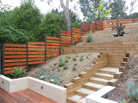 Finished Hillside Fence Sloped Backyard Backyard Fences Backyard