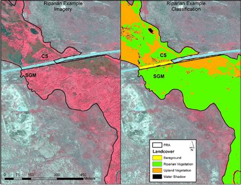 Brighter Colors Red Indicate Riparian Cover Within Potential Riparian