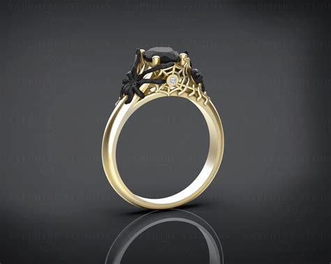 'Aranea' 1.20ct Natural Black Diamond Gold Spider Engagement Ring