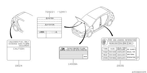 Subaru Impreza Engine Decal Tire Information Label Label Fj