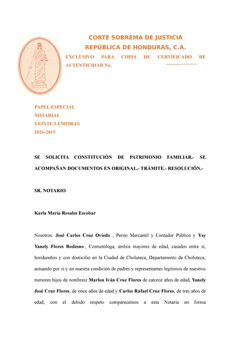 Solicitud De Patrimonio Familiar Derecho Notarial Ii Uth Studocu