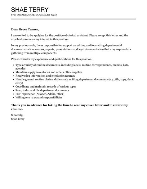 Clerical Assistant Cover Letter Velvet Jobs