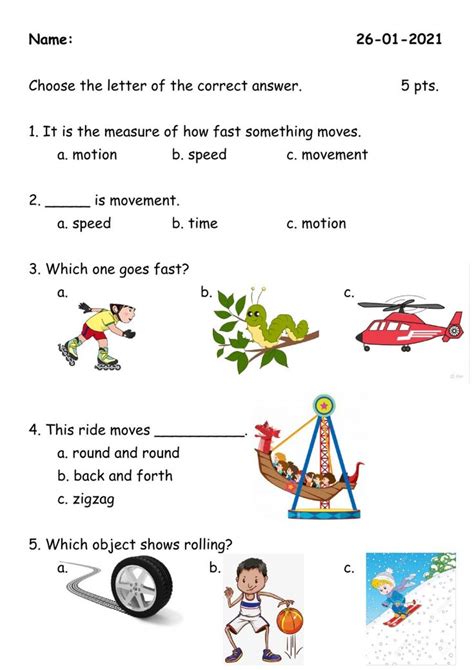 Motion And Speed Worksheet School Subjects Workbook Motion