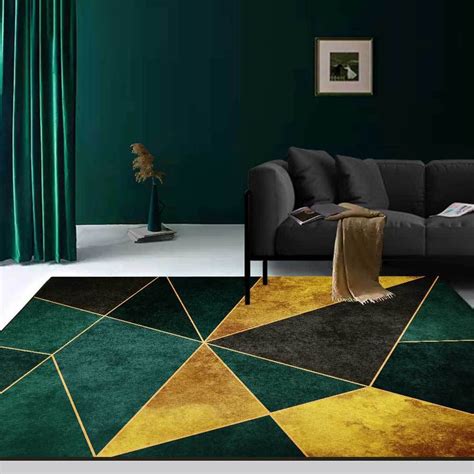 Green Black And Gold Modern Geometirc Rectangle Indoor Area Rug 3 X5 5