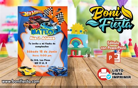 Invitación de Hot Wheels Boni Fiesta