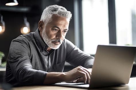 Premium AI Image Shot Of A Mature Man Working On A Laptop In An Office Created With Generative Ai