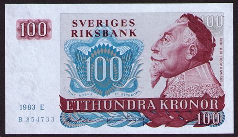 Sweden banknotes 100 Kronor note 1983 King Gustav II Adolf & Royal ...