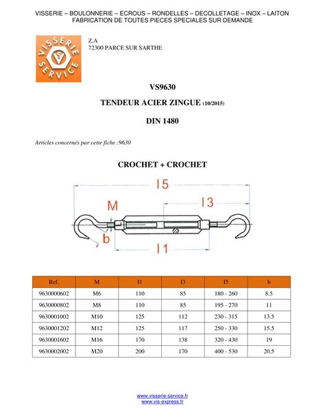 Tendeur crochet crochet 12X125 Acier zingué Vis expresss