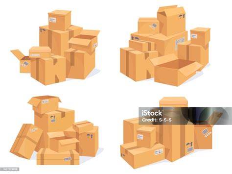Tumpukan Kotak Karton Paket Kardus Paket Bertumpuk Kotak Isometrik Lot
