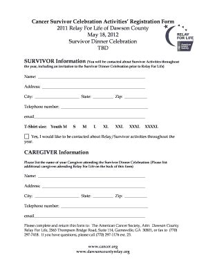 Fillable Online Relay Acsevents Survivor Form Relay For Life Relay