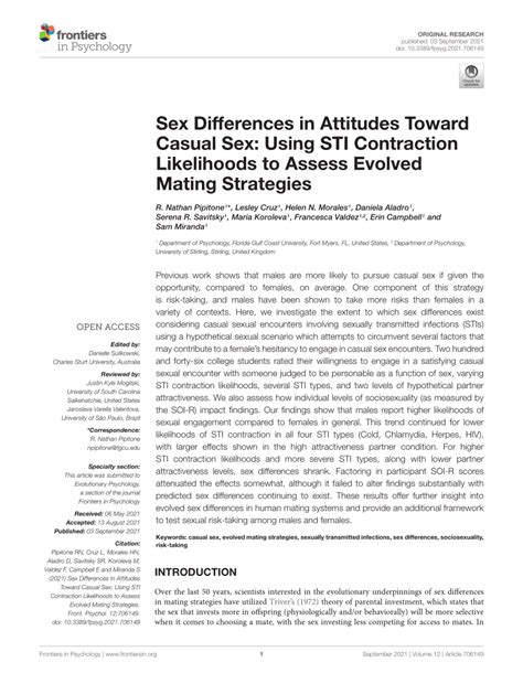 Pdf Sex Differences In Attitudes Toward Casual Sex Using Sti