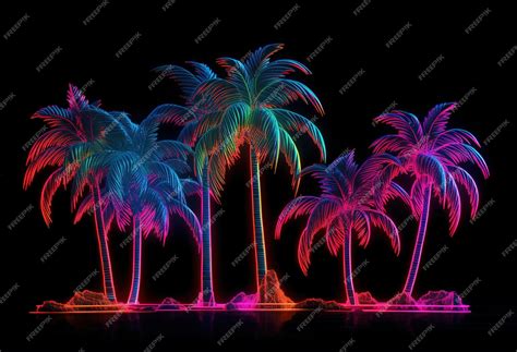 Premium AI Image | Neon palm trees on a beach