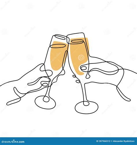 Hands Cheering With Glasses Of Champagne Continuous Line Vector