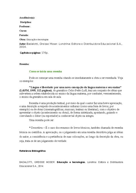 Como Fazer Uma Resenha Descritiva