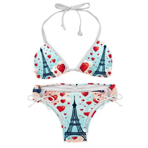 Eiffel Tower Valentine S Day Detachable Sponge Adjustable Strap Bikini Set Two Pack Swim Suit