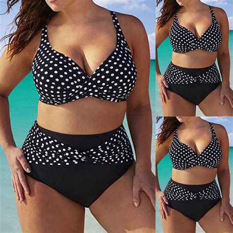 Plus Size Women Bikini Set Polka Dot High Waist Bathing Suit Swimwear Swimsuit EBay