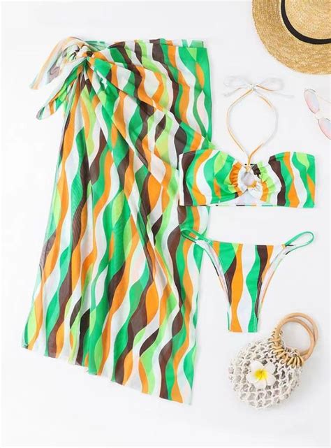 Three Piece Swimsuit Female European And American Swimsuit Long Skirt Chiffon Bikini Beach