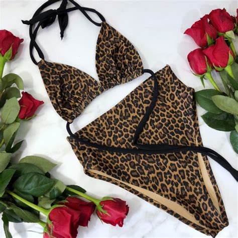 Women S High Waisted Leopard Bathing Suit Bikini High Leg Etsy