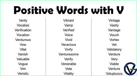 Positive Words Starting With V Grammarvocab