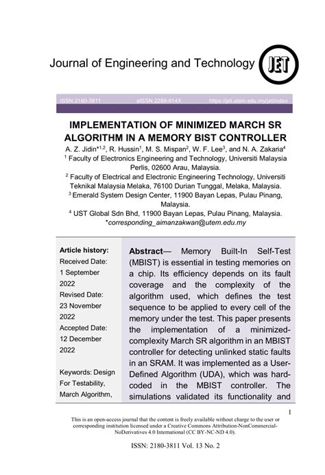 Pdf Implementation Of Minimized March Sr Algorithm In A Memory Bist Controller