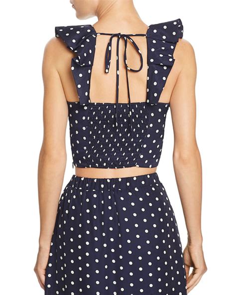 Lucy Paris Ruffled Polka Dot Cropped Top In Blue Lyst