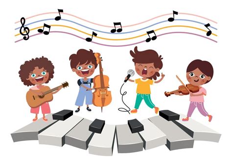Niños Divertidos Dibujos Animados Tocando Música 13474121 Vector En