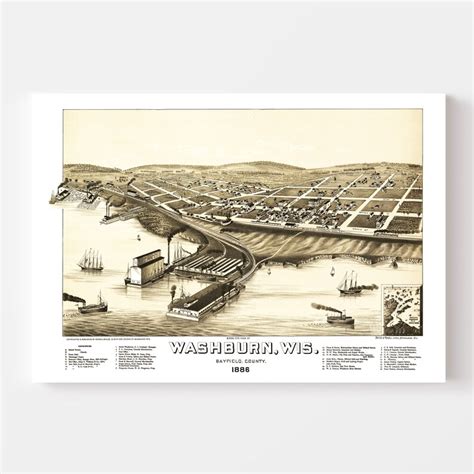 Washburn Map 1886 Old Map Of Washburn Wisconsin Art Vintage Etsy