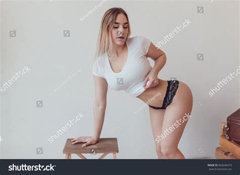 Sexy Blonde Woman White Tshirt Panties Stock Photo Shutterstock