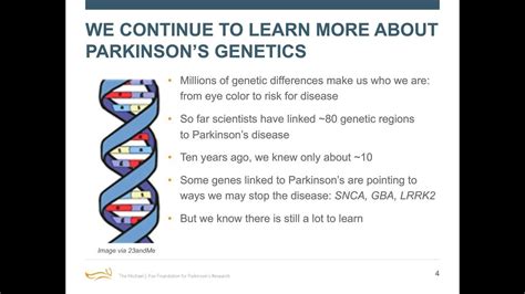 Webinar How Genetic Discoveries Lead To Parkinsons Therapies January 2018 Youtube