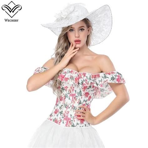 Wechery Off Shoulder Corset For Women Sexy Floral Clothing Corselet To