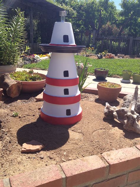 Bird Feeder Lighthouse Made Out Of Terra Cotta Pots Clay Pot