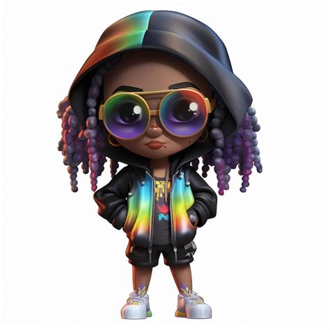 Premium AI Image | cartoon girl with dreadlocks and sunglasses in a black jacket generative ai