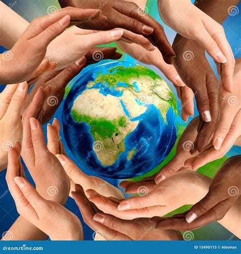 Multiracial Hands Around The Earth Globe Stock Photos - Image: 15490113