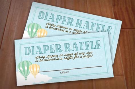 Hot Air Balloon Diaper Raffle Printable Ticket In Seafoam Etsy