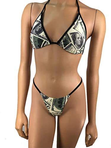 Amazon Triangle Bikini Top G String Thong Exotic Dancewear Swimsuit Skimpy Set Money Bill