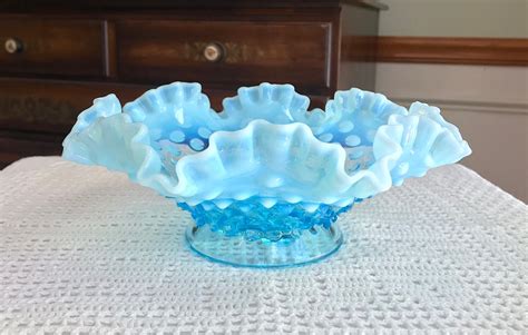 Fenton Art Glass Blue Opalescent Hobnail Bowl Only For Epergne Etsy